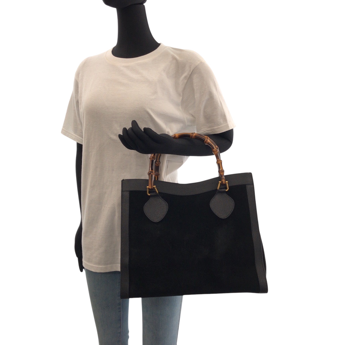 14163
GUCCI グッチ ヴィンテージ バンブー ダイアナ ブラック 黒 ブラウン ゴールド金具 スウェード 002 1186 0260 トートバッグ ハンドバッグ  レディース