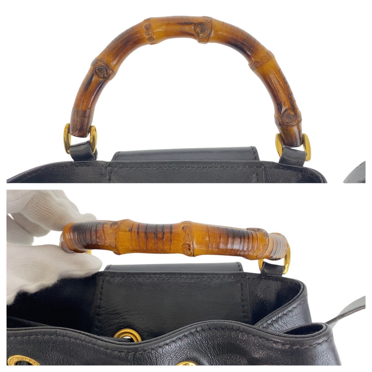 13621
GUCCI グッチ バンブー ブラック 黒 ゴールド金具 レザー 003 203 0036 ショルダーバッグ ボディバッグ 男女兼用  レディース
