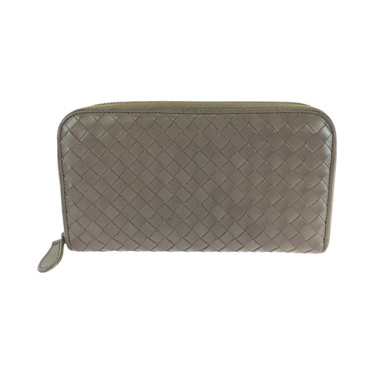 12832
BOTTEGAVENETA ボッテガヴェネタ イントレチャート ブラウン シルバー金具 カーフ 長財布 ラウンドファスナー  メンズ
