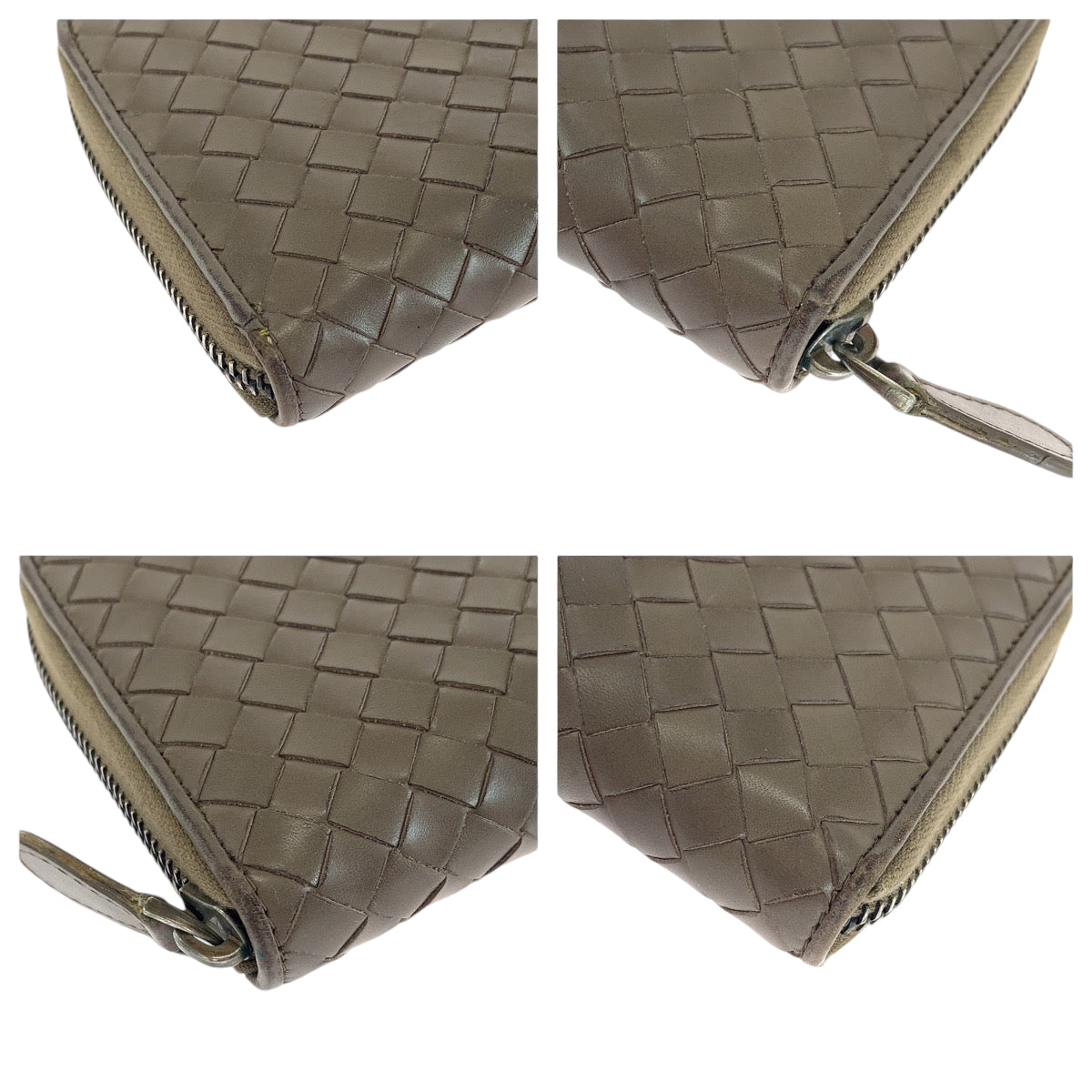 12832
BOTTEGAVENETA ボッテガヴェネタ イントレチャート ブラウン シルバー金具 カーフ 長財布 ラウンドファスナー  メンズ