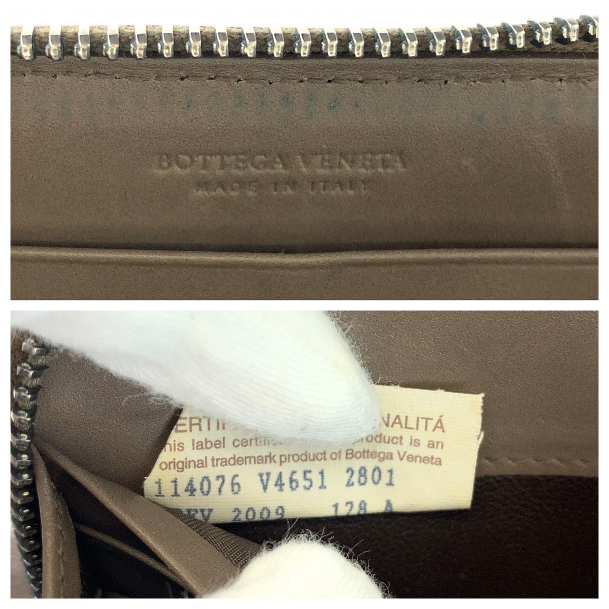 12832
BOTTEGAVENETA ボッテガヴェネタ イントレチャート ブラウン シルバー金具 カーフ 長財布 ラウンドファスナー  メンズ