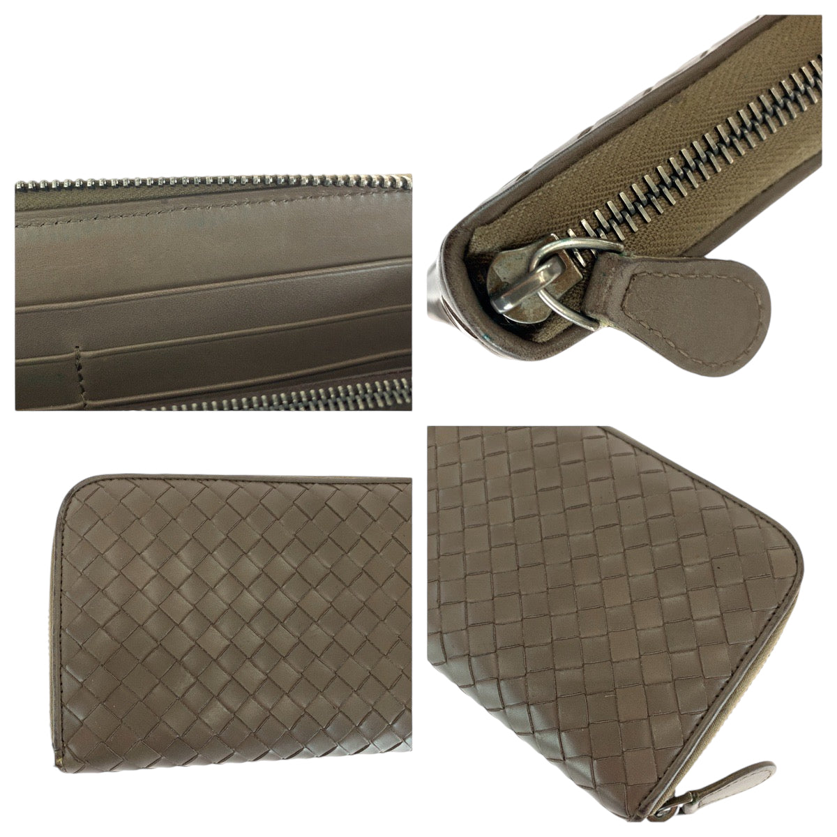 12832
BOTTEGAVENETA ボッテガヴェネタ イントレチャート ブラウン シルバー金具 カーフ 長財布 ラウンドファスナー  メンズ