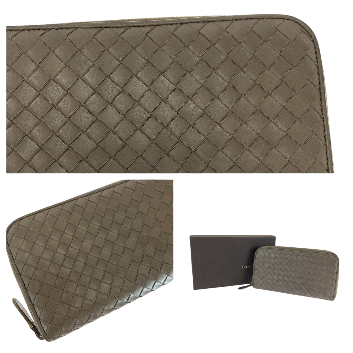 12832
BOTTEGAVENETA ボッテガヴェネタ イントレチャート ブラウン シルバー金具 カーフ 長財布 ラウンドファスナー  メンズ
