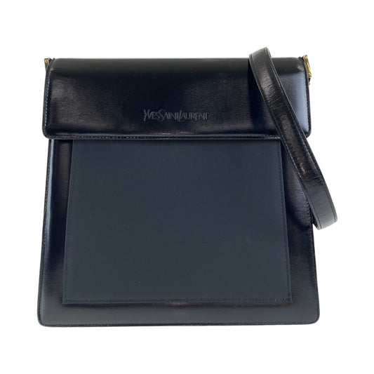 13625
YVES SAINT LAURENT イヴ サンローラン ヴィンテージ YSL ブラック 黒 ゴールド金具 レザー 斜め掛け ショルダーバッグ メッセンジャーバッグ  レディース
