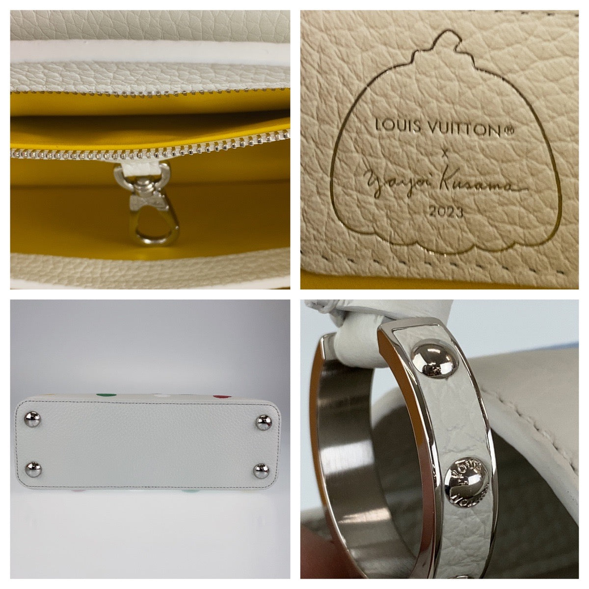 13628
 LOUIS VUITTON LV x YK Capucines BB Yayoi Kusama Painted Dots White Silver Hardware Leather M21637 Handbag Shoulder Bag 2way Women's