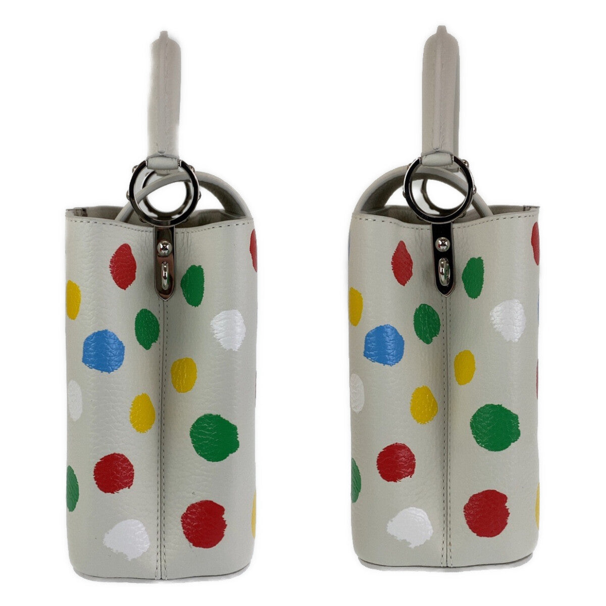 13628
 LOUIS VUITTON LV x YK Capucines BB Yayoi Kusama Painted Dots White Silver Hardware Leather M21637 Handbag Shoulder Bag 2way Women's