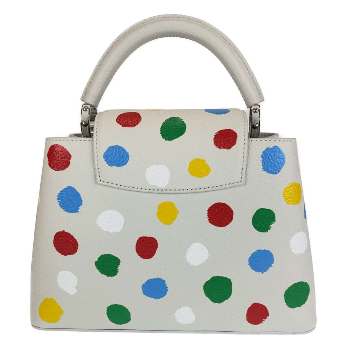 13628
 LOUIS VUITTON LV x YK Capucines BB Yayoi Kusama Painted Dots White Silver Hardware Leather M21637 Handbag Shoulder Bag 2way Women's