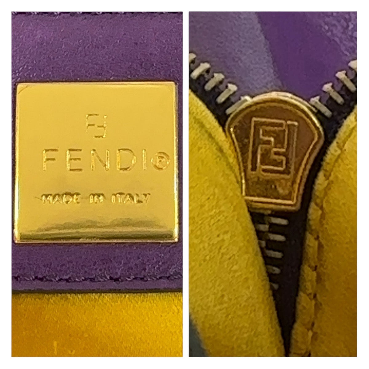 13630
FENDI フェンディ パープル イエロー ゴールド金具 スウェード トートバッグ ハンドバッグ  レディース