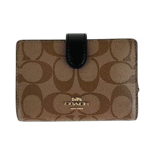 13633
COACH コーチ シグネチャー ブラウン ブラック ゴールド金具 PVC / レザー 折財布 コンパクトウォレット  レディース