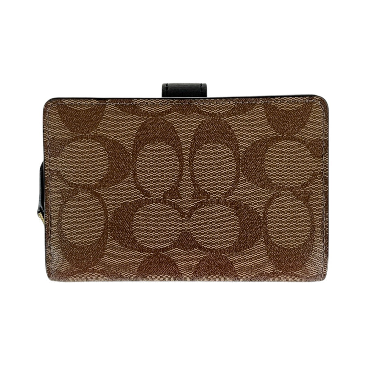 13633
COACH コーチ シグネチャー ブラウン ブラック ゴールド金具 PVC / レザー 折財布 コンパクトウォレット  レディース