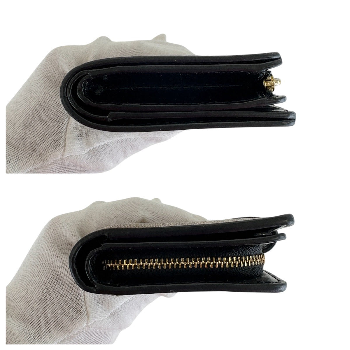 13633
COACH コーチ シグネチャー ブラウン ブラック ゴールド金具 PVC / レザー 折財布 コンパクトウォレット  レディース
