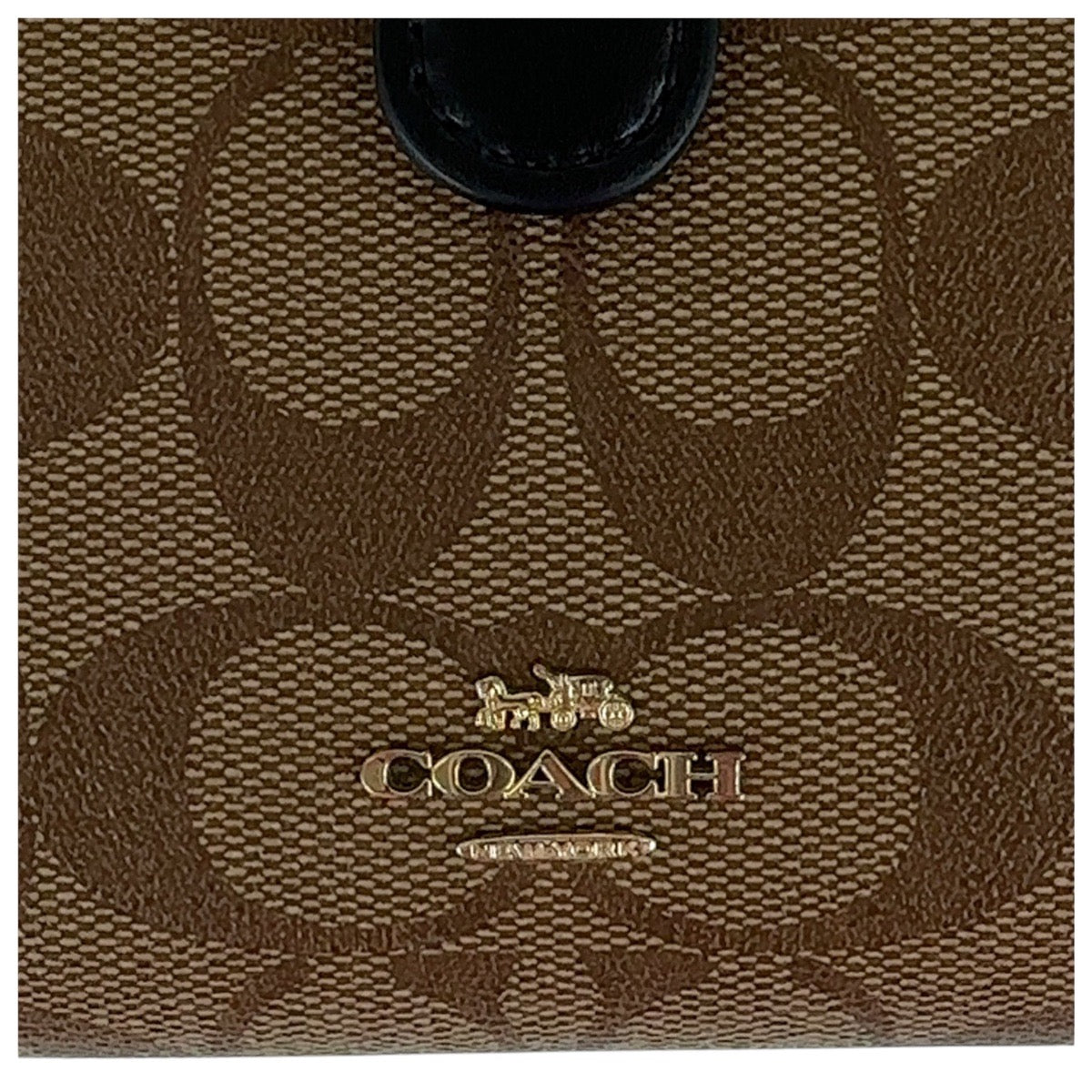 13633
COACH コーチ シグネチャー ブラウン ブラック ゴールド金具 PVC / レザー 折財布 コンパクトウォレット  レディース