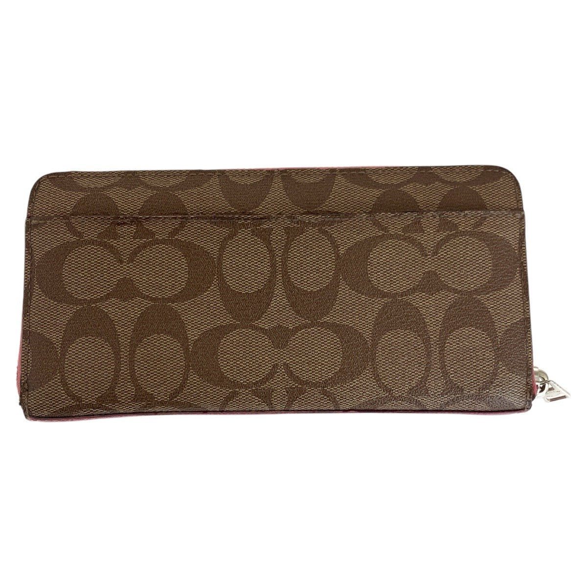 14165
COACH コーチ シグネチャー ブラウン ピンク シルバー金具 PVC 52682 長財布 ラウンドファスナー  レディース