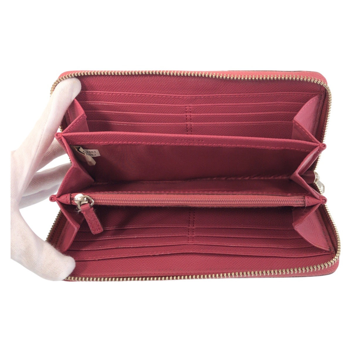 14165
COACH コーチ シグネチャー ブラウン ピンク シルバー金具 PVC 52682 長財布 ラウンドファスナー  レディース