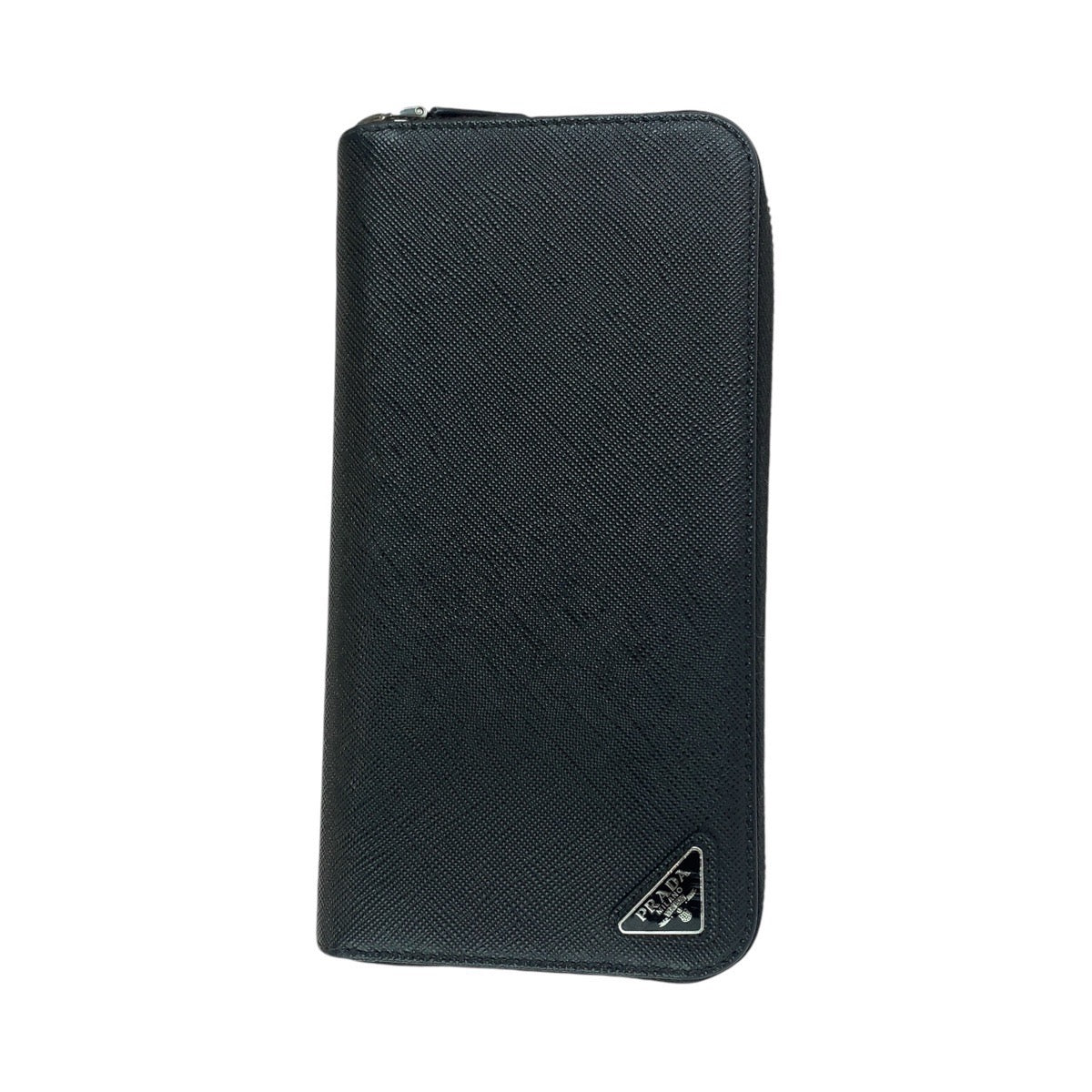 PRADA Prada Saffiano Triangle Logo Plate Black Silver Hardware Leather Long Wallet Men's