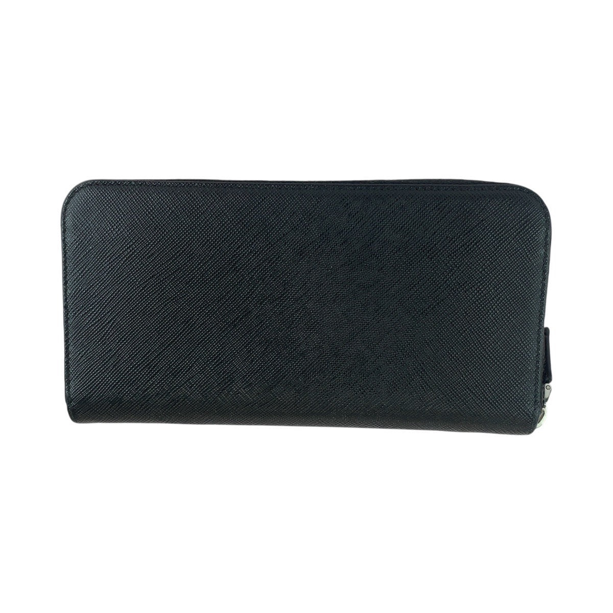 PRADA Prada Saffiano Triangle Logo Plate Black Silver Hardware Leather Long Wallet Men's