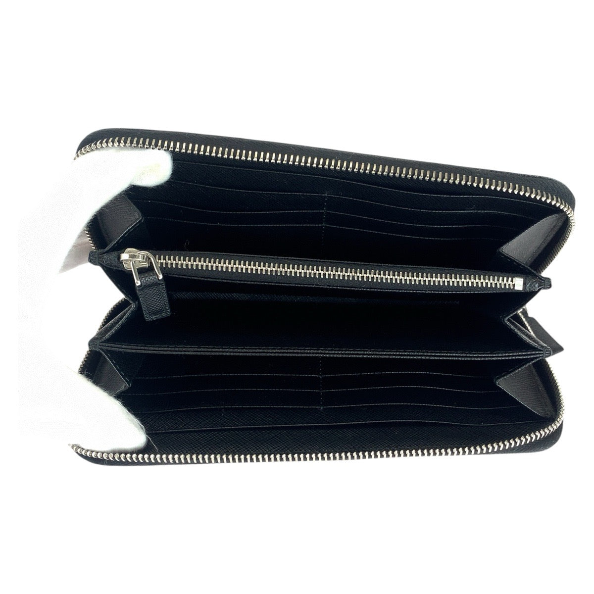 PRADA Prada Saffiano Triangle Logo Plate Black Silver Hardware Leather Long Wallet Men's