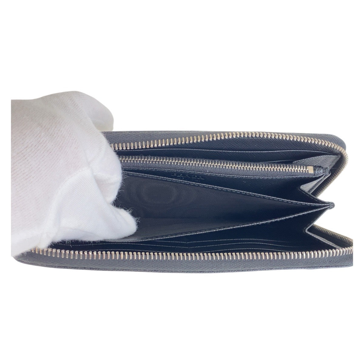 PRADA Prada Saffiano Triangle Logo Plate Black Silver Hardware Leather Long Wallet Men's