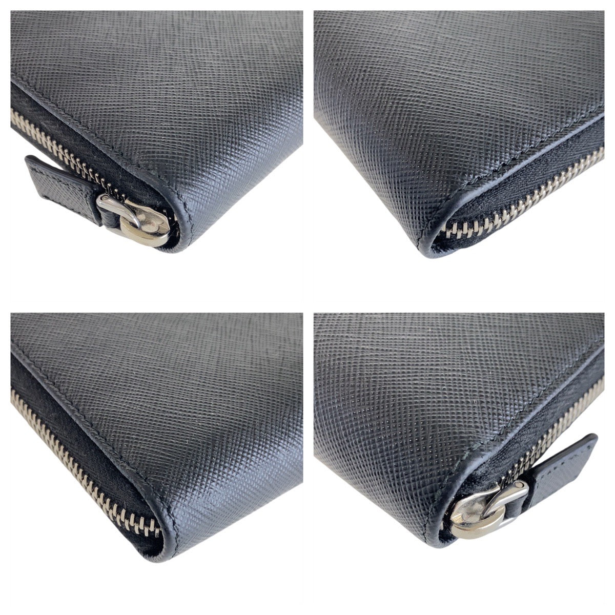 PRADA Prada Saffiano Triangle Logo Plate Black Silver Hardware Leather Long Wallet Men's