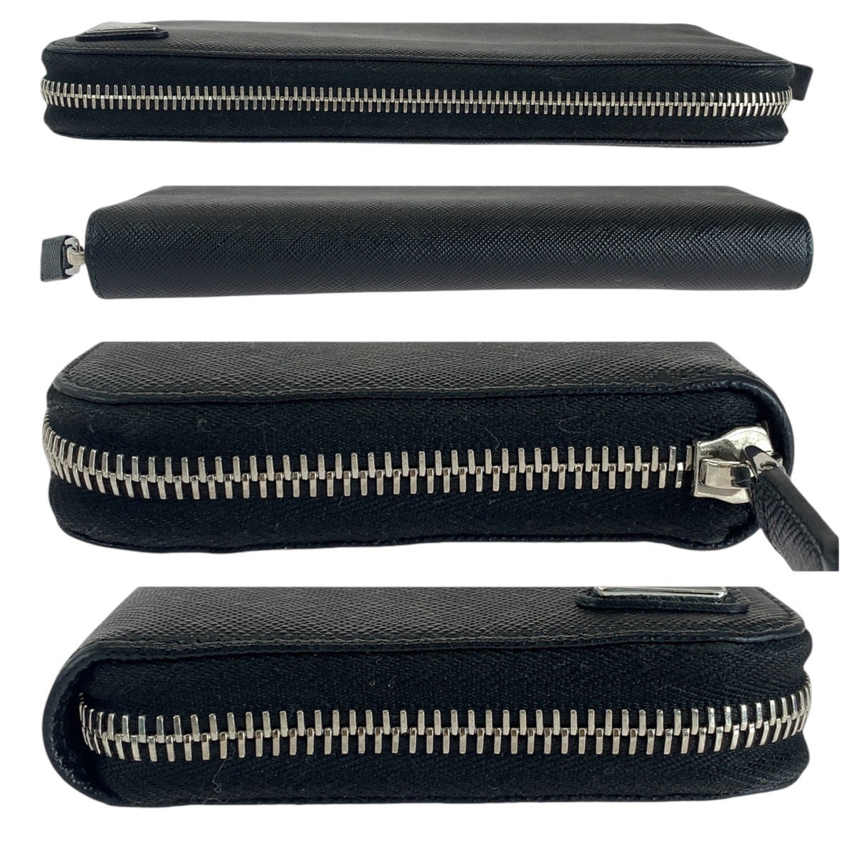 PRADA Prada Saffiano Triangle Logo Plate Black Silver Hardware Leather Long Wallet Men's