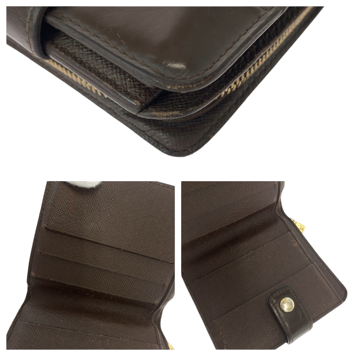 112826
LOUIS VUITTON ルイヴィトン ダミエ コンパクトジップ ブラウン ゴールド金具 PVC N61668 折財布 コンパクトウォレット  レディース
