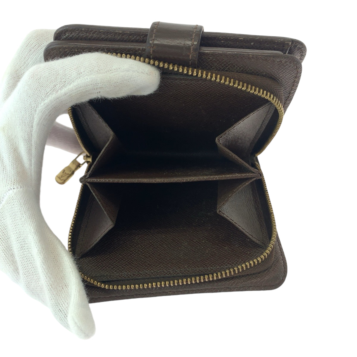 112826
LOUIS VUITTON ルイヴィトン ダミエ コンパクトジップ ブラウン ゴールド金具 PVC N61668 折財布 コンパクトウォレット  レディース