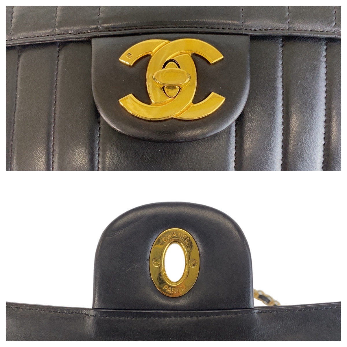 13626
CHANEL シャネル ヴィンテージ マドモアゼル 30 ココマーク ターンロック ブラック 黒 ゴールド金具 ラムスキン チェーンショルダーバッグ  レディース