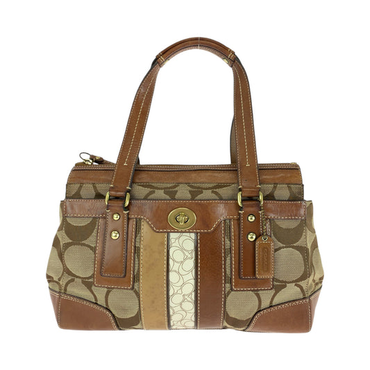 13639
COACH コーチ シグネチャー ブラウン ホワイト ゴールド金具 レザー / キャンバス 11071 ハンドバッグ  レディース