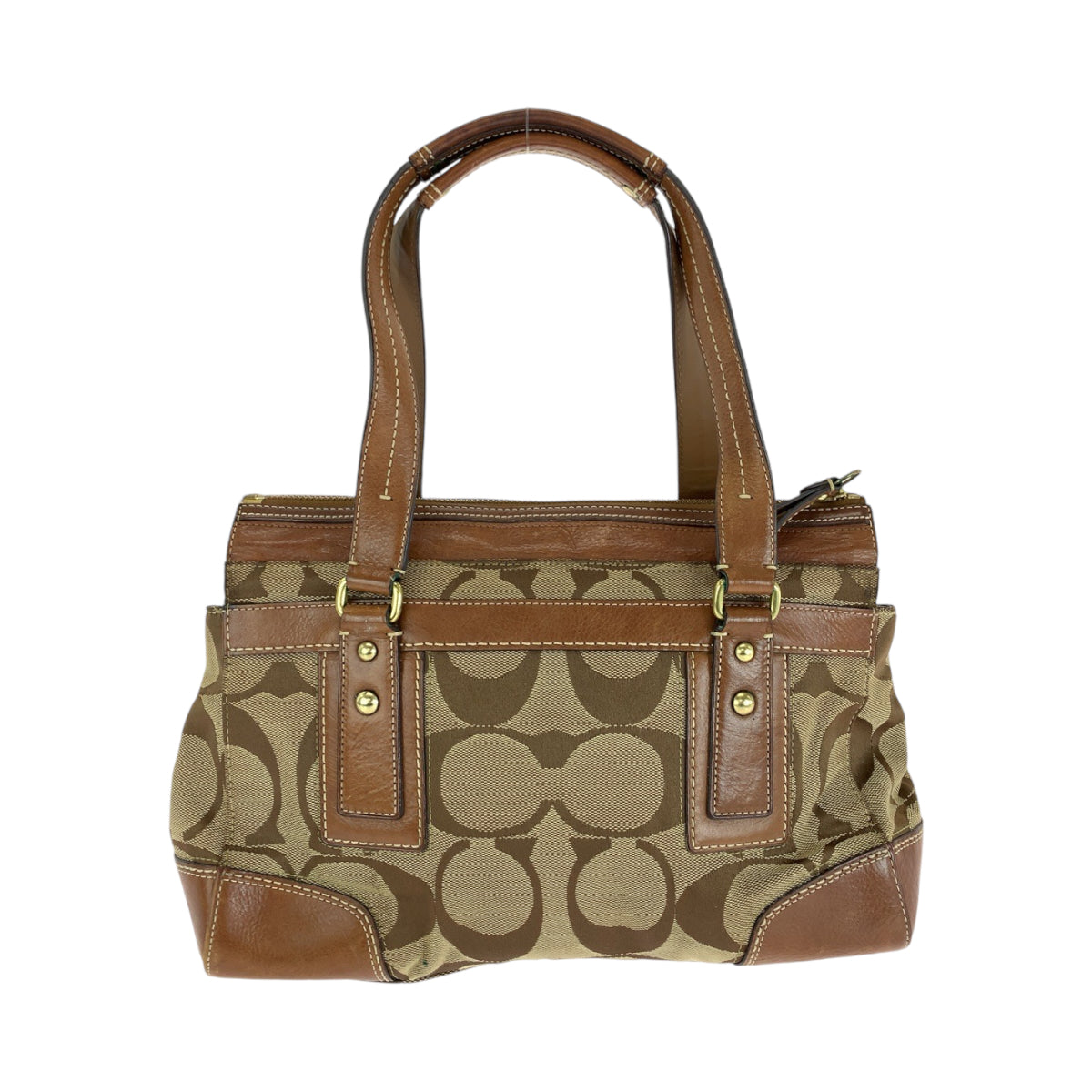 13639
COACH コーチ シグネチャー ブラウン ホワイト ゴールド金具 レザー / キャンバス 11071 ハンドバッグ  レディース
