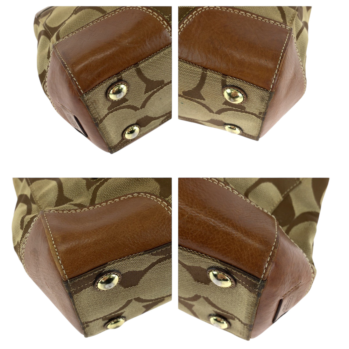 13639
COACH コーチ シグネチャー ブラウン ホワイト ゴールド金具 レザー / キャンバス 11071 ハンドバッグ  レディース