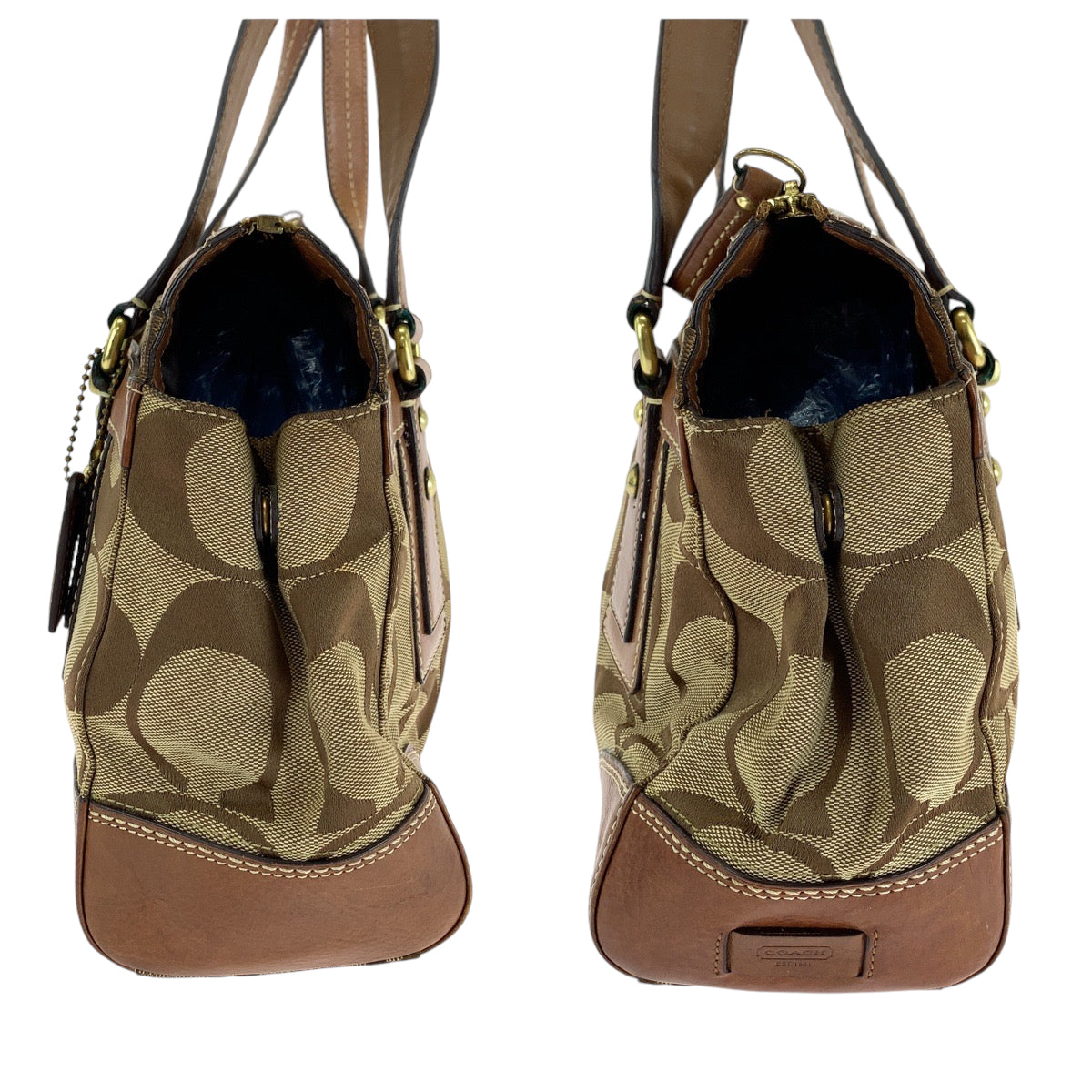13639
COACH コーチ シグネチャー ブラウン ホワイト ゴールド金具 レザー / キャンバス 11071 ハンドバッグ  レディース