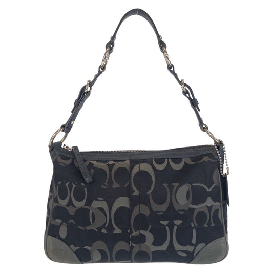 13643
COACH コーチ シグネチャー ブラック 黒 グレー シルバー金具 キャンバス / スウェード ショルダーバッグ  レディース
