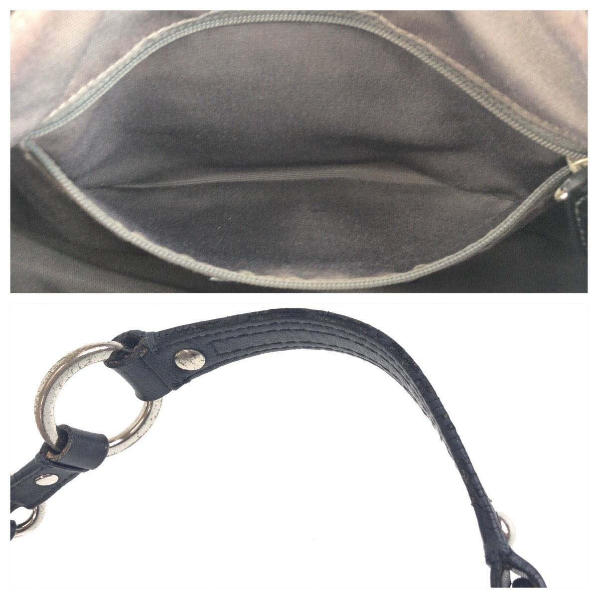 13643
COACH コーチ シグネチャー ブラック 黒 グレー シルバー金具 キャンバス / スウェード ショルダーバッグ  レディース