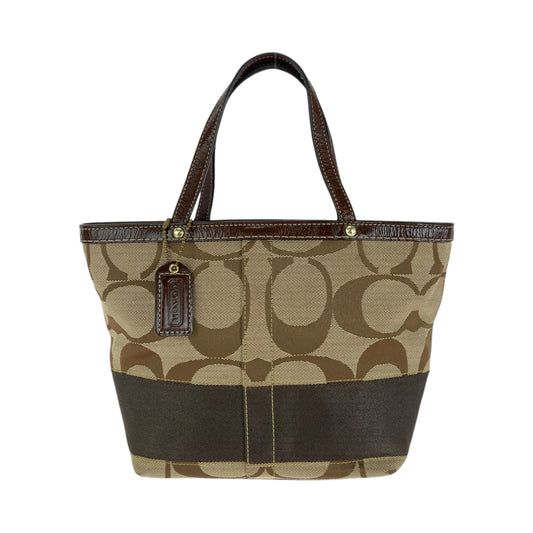 13644
COACH コーチ シグネチャー ブラウン ベージュ ゴールド金具 キャンバス / レザー 10123 トートバッグ ハンドバッグ  レディース AB5