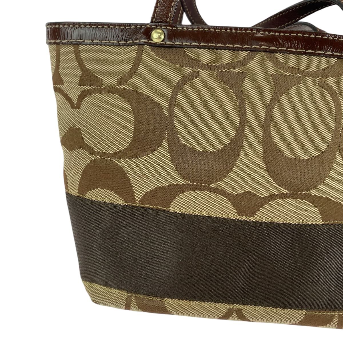13644
COACH コーチ シグネチャー ブラウン ベージュ ゴールド金具 キャンバス / レザー 10123 トートバッグ ハンドバッグ  レディース AB5
