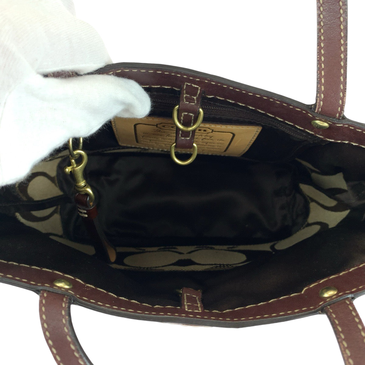 13644
COACH コーチ シグネチャー ブラウン ベージュ ゴールド金具 キャンバス / レザー 10123 トートバッグ ハンドバッグ  レディース AB5