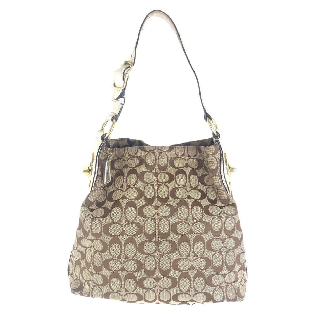 13645
COACH コーチ シグネチャー ベージュ ゴールド金具 キャンバス ショルダーバッグ  レディース