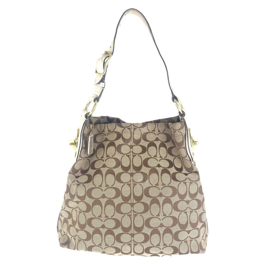 13645
COACH コーチ シグネチャー ベージュ ゴールド金具 キャンバス ショルダーバッグ  レディース