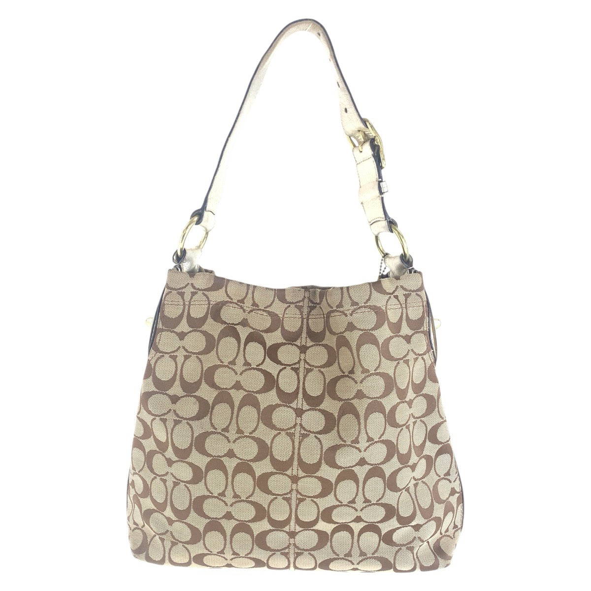 13645
COACH コーチ シグネチャー ベージュ ゴールド金具 キャンバス ショルダーバッグ  レディース
