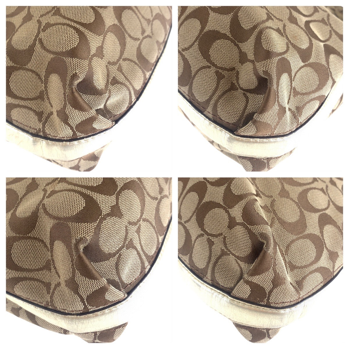 13645
COACH コーチ シグネチャー ベージュ ゴールド金具 キャンバス ショルダーバッグ  レディース