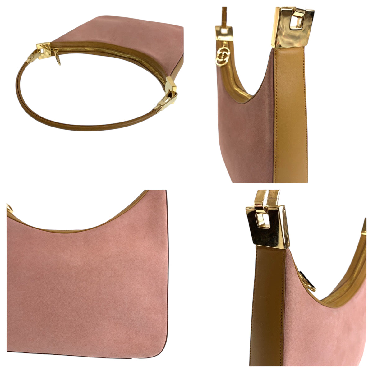 13653
GUCCI グッチ ピンク ブラウン ゴールド金具 スウェード 001 3812 ホーボー ショルダーバッグ 肩掛け  レディース