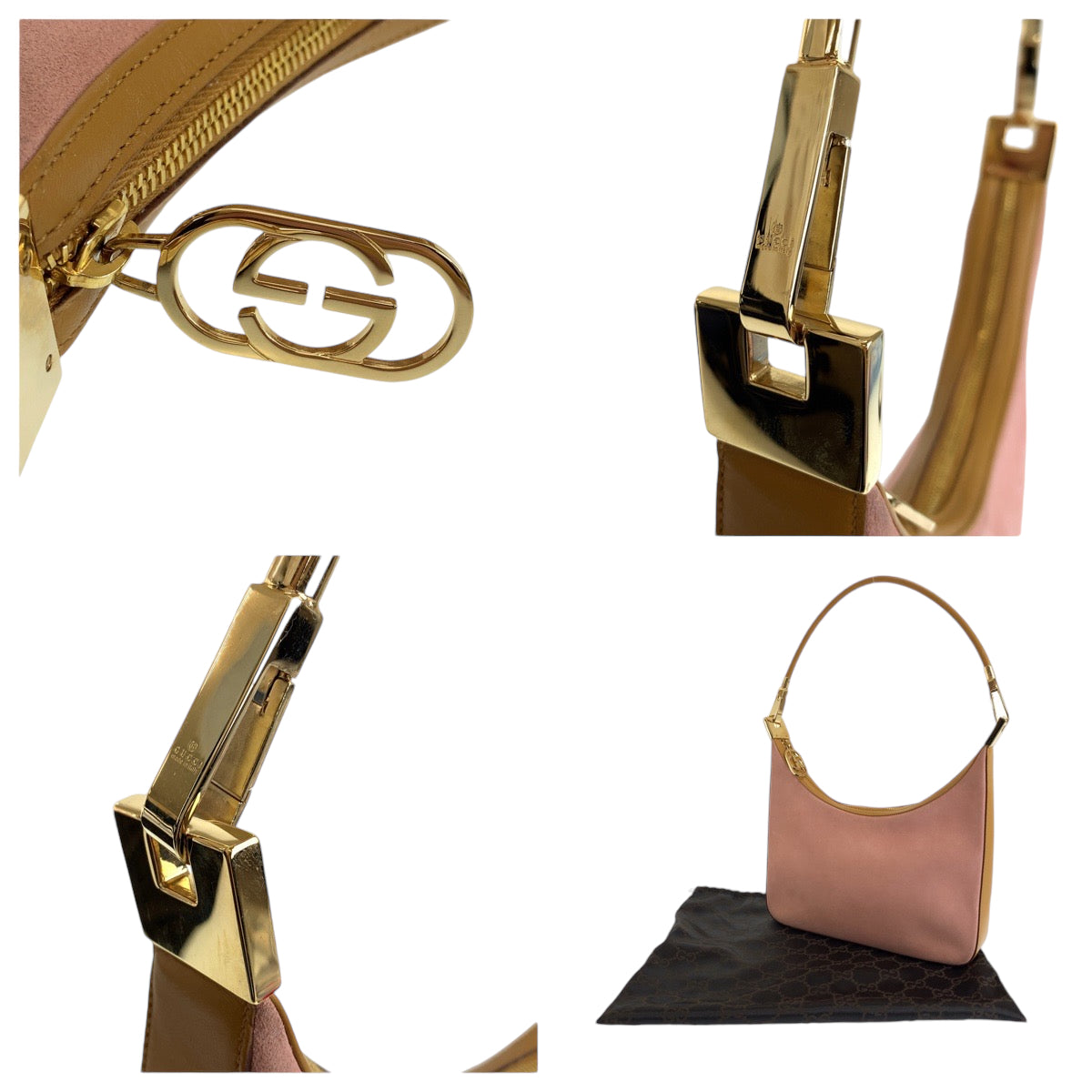 13653
GUCCI グッチ ピンク ブラウン ゴールド金具 スウェード 001 3812 ホーボー ショルダーバッグ 肩掛け  レディース