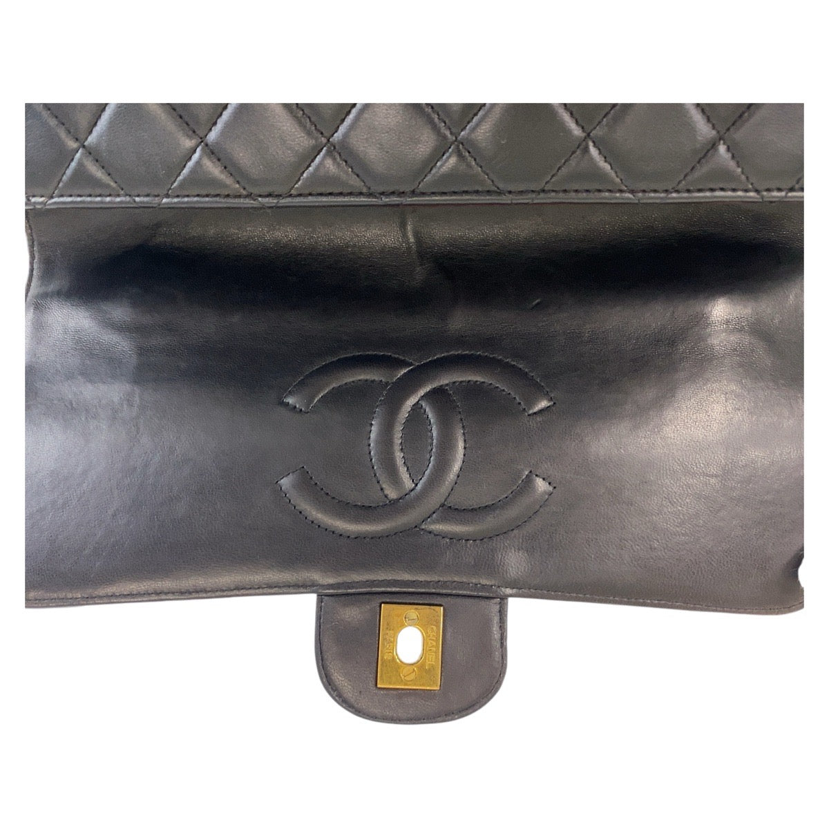 13655
CHANEL シャネル 親子マトラッセ ココマーク ターンロック 親のみ ブラック 黒 ゴールド金具 ラムスキン ハンドバッグ  レディース