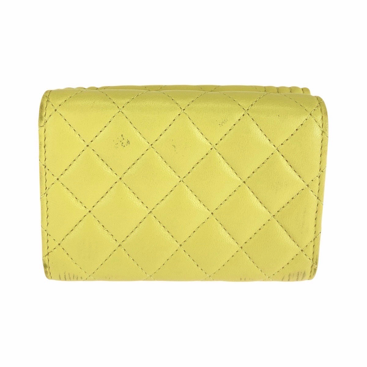 13658
CHANEL シャネル ボーイシャネル イエロー シルバー金具 ラムスキン 折財布 コンパクトウォレット  レディース