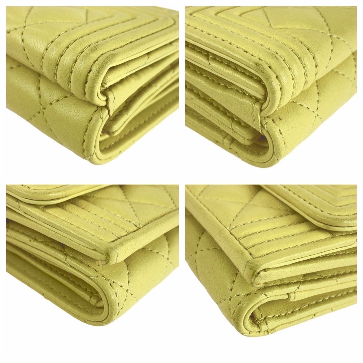 13658
CHANEL シャネル ボーイシャネル イエロー シルバー金具 ラムスキン 折財布 コンパクトウォレット  レディース