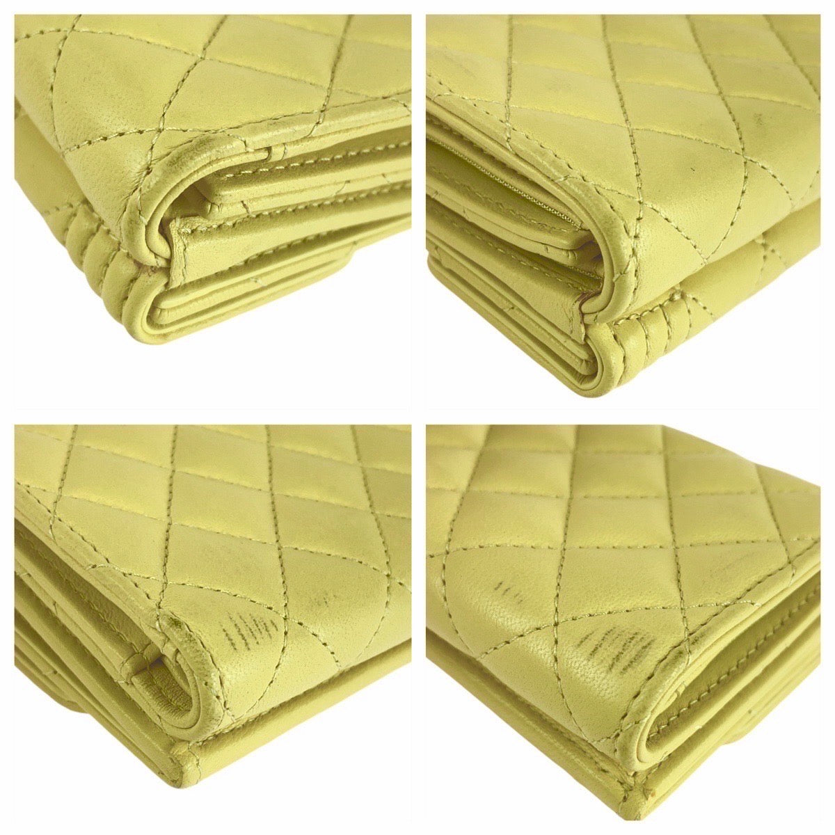 13658
CHANEL シャネル ボーイシャネル イエロー シルバー金具 ラムスキン 折財布 コンパクトウォレット  レディース