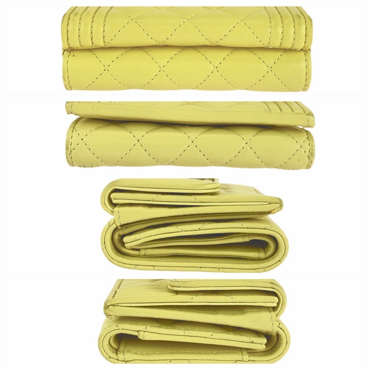 13658
CHANEL シャネル ボーイシャネル イエロー シルバー金具 ラムスキン 折財布 コンパクトウォレット  レディース
