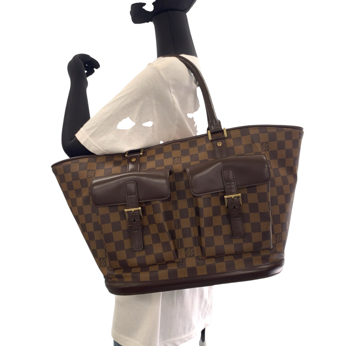 13663
LOUIS VUITTON ルイヴィトン ダミエ マノスクGM ブラウン ゴールド金具 PVC N51120 トートバッグ ショルダーバッグ  レディース AB63