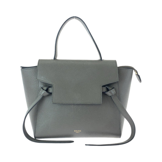 CELINE セリーヌ ベルトバッグ ナノ グレー ゴールド金具 グレインカーフレザー ハンドバッグ  レディース