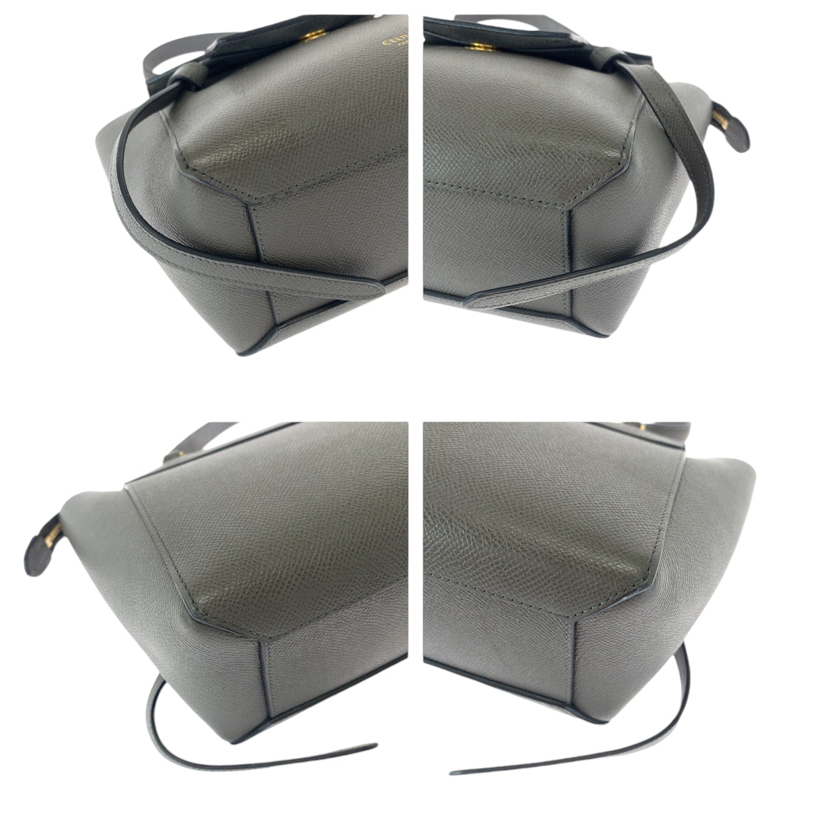 CELINE セリーヌ ベルトバッグ ナノ グレー ゴールド金具 グレインカーフレザー ハンドバッグ  レディース